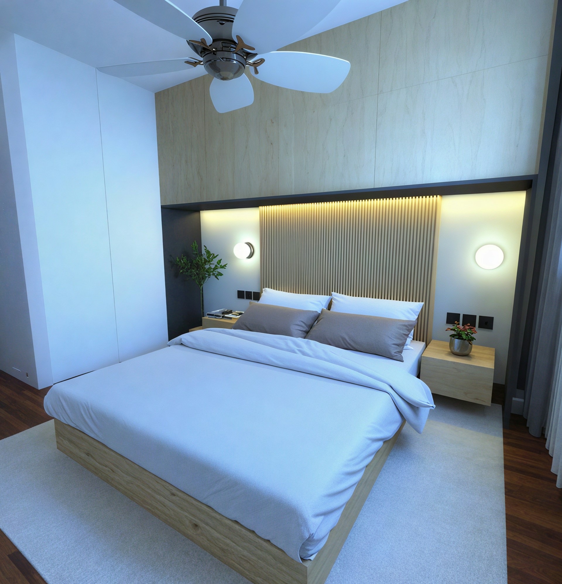 studio apartment with curtain divider for bed area